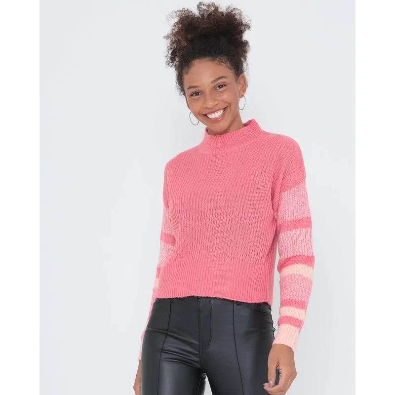 Suéter Feminino Gola Alta Rosa P