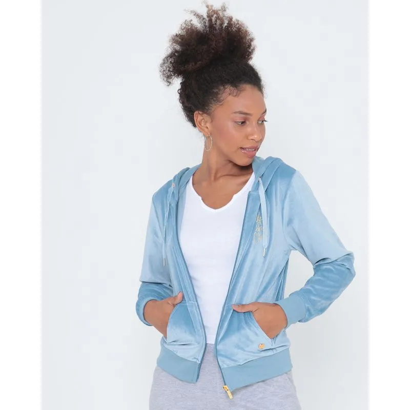 Casaco Feminino Plush Zíper Azul Claro M