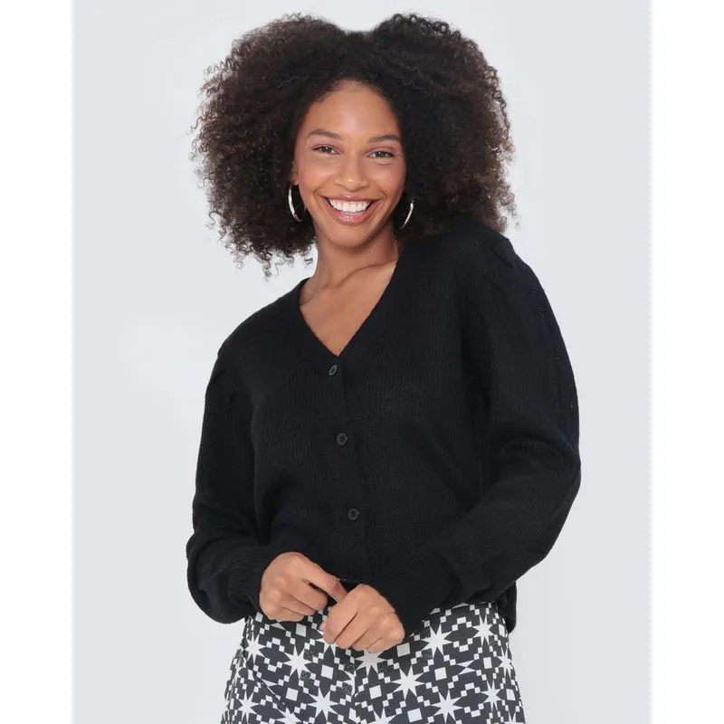 Cardigan Feminino De Tricô Liso Preto P