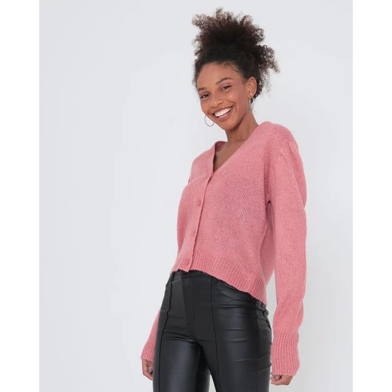 Cardigan Feminino De Tricô Liso Rosa P