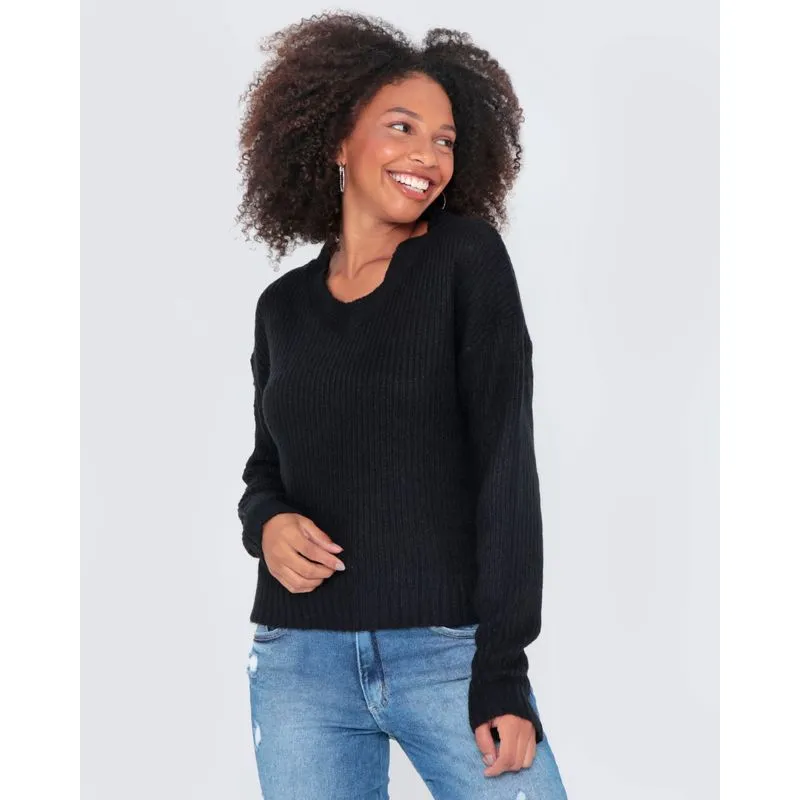 Suéter Feminino De Tricô Liso Preto GG