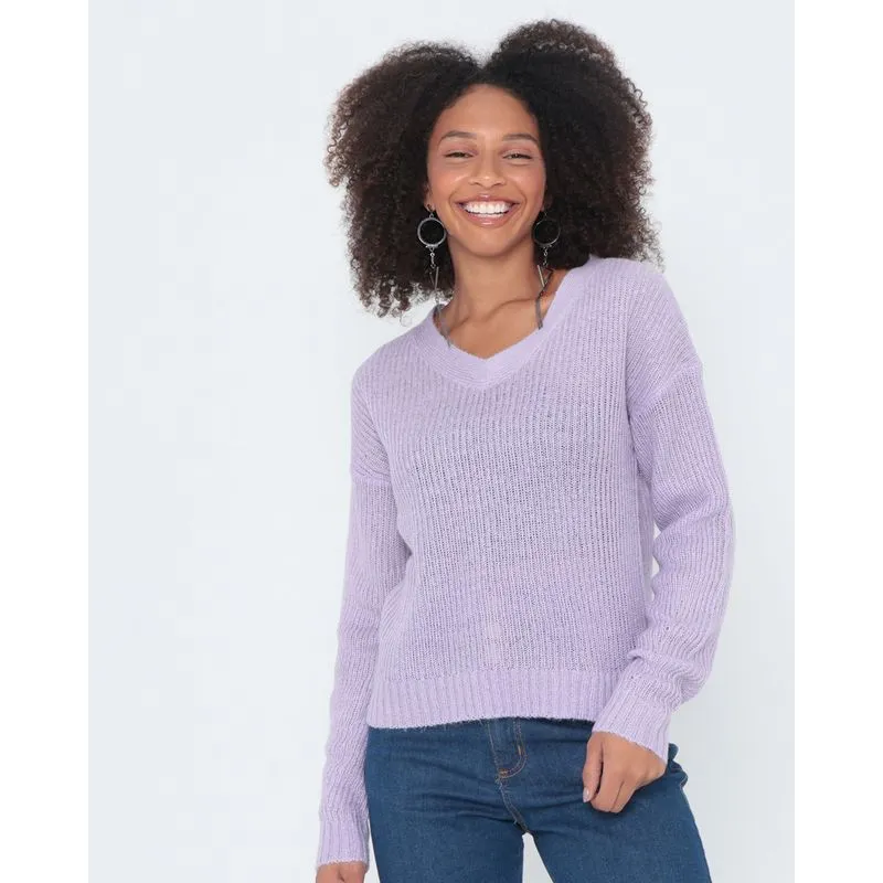 Suéter Feminino De Tricô Liso Lilás GG