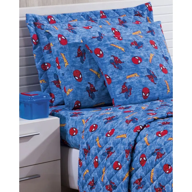 Jogo De Cama Solteiro 2 Peças Homem Aranha Marvel Azul UN