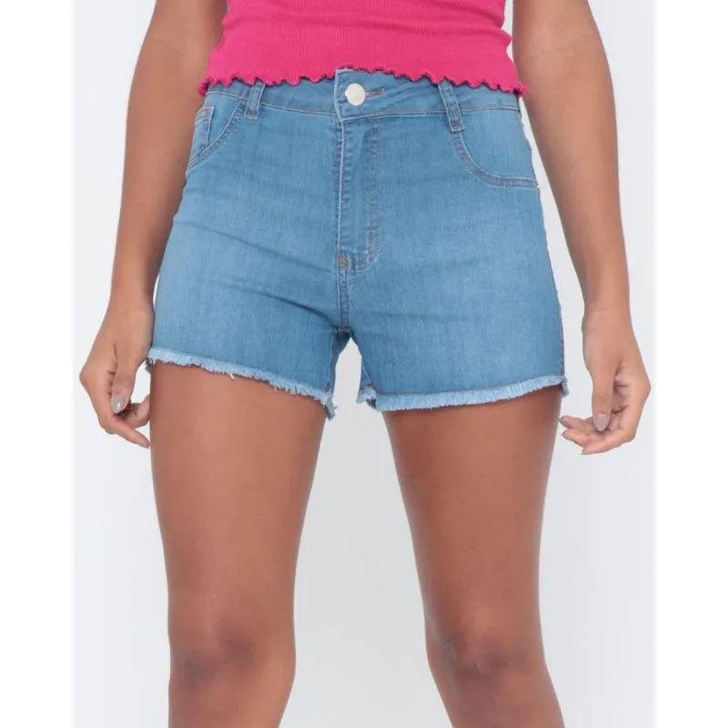 Short Jeans Desfiado Reto Azul Claro 36
