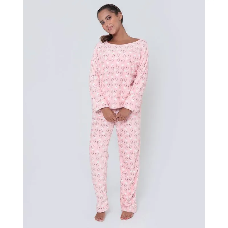 Pijama Longo Soft Estampa Floral Rosa GG