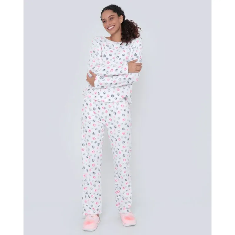 Pijama Longo Soft Estampa Patinhas Branco G