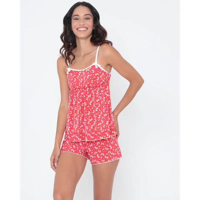 Pijama Short Doll Estampa Borboletas Vermelho GG