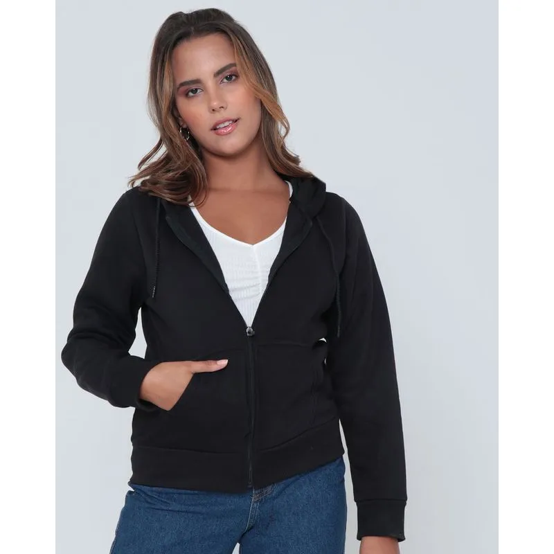 Casaco Moletom Feminino Com Zíper Preto P