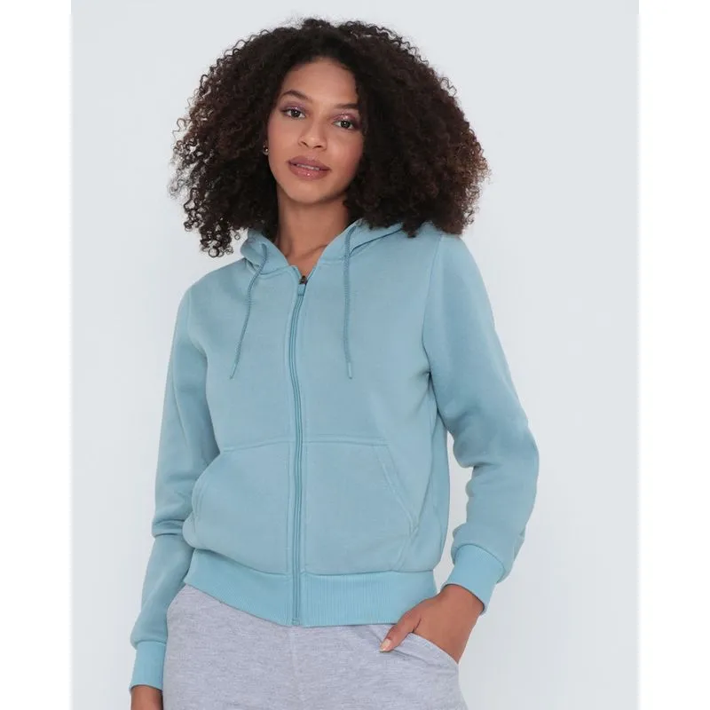 Casaco Moletom Feminino Com Zíper Azul Claro P