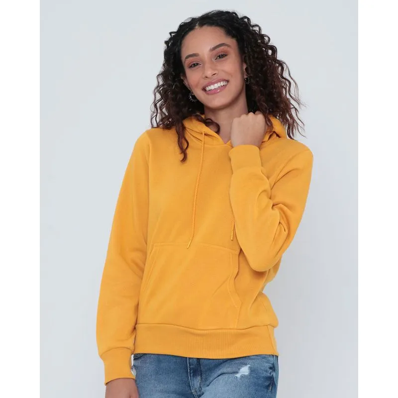 Blusão Feminino de Moletom Com Capuz Mostarda P