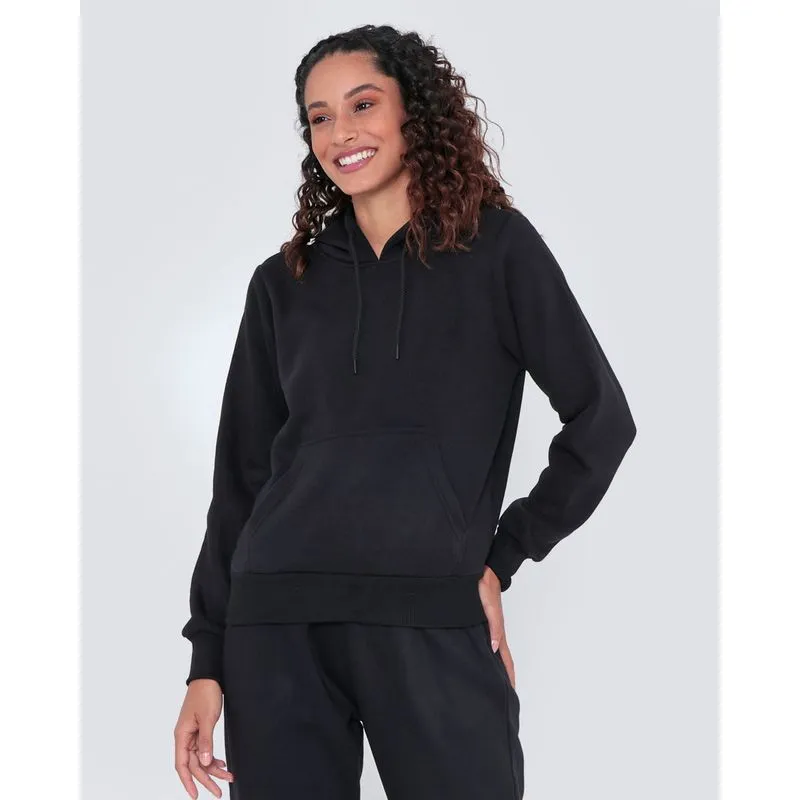 Blusão Feminino de Moletom Com Capuz Preto G