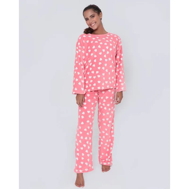 Pijama Feminino Longo Com Estampa Soft Rosa Claro GG
