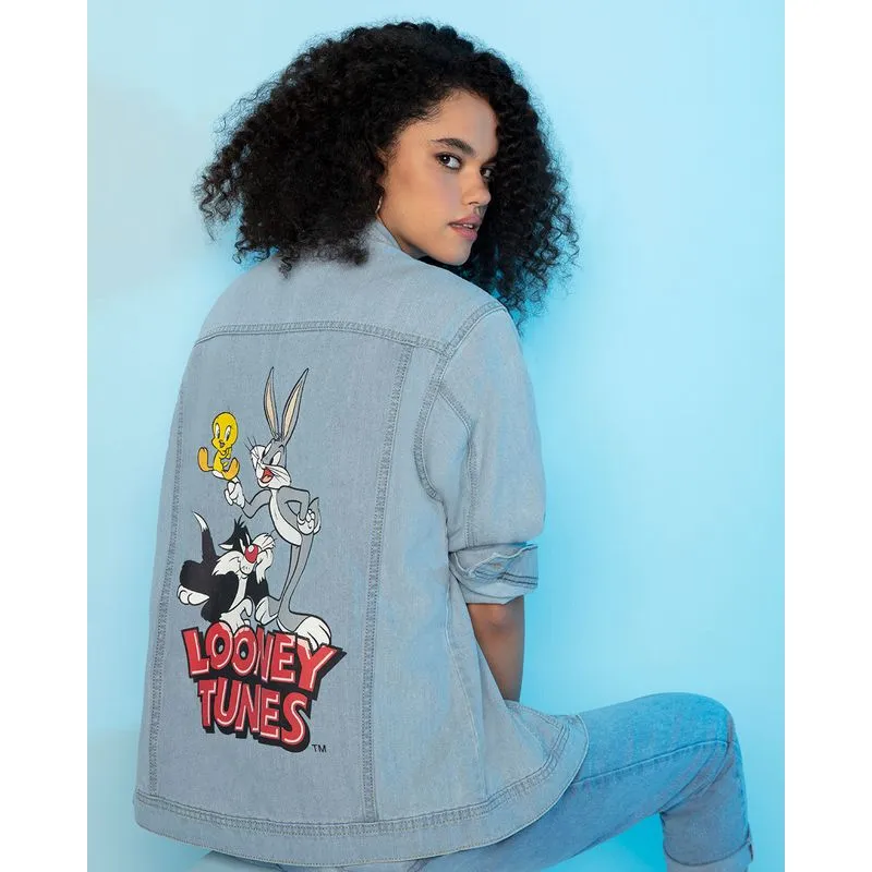 Jaqueta Jeans Feminina Oversized Looney Tunes Azul P