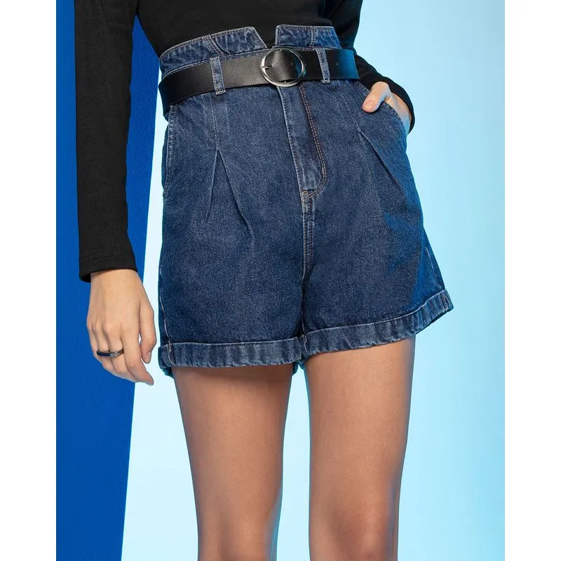 Short Jeans Com Cinto Clochard Azul 38