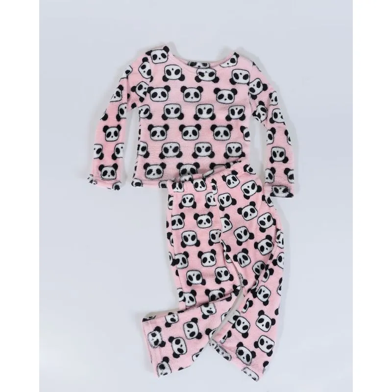 Pijama Bebê Longo de Plush Estampa Panda Rosa 1