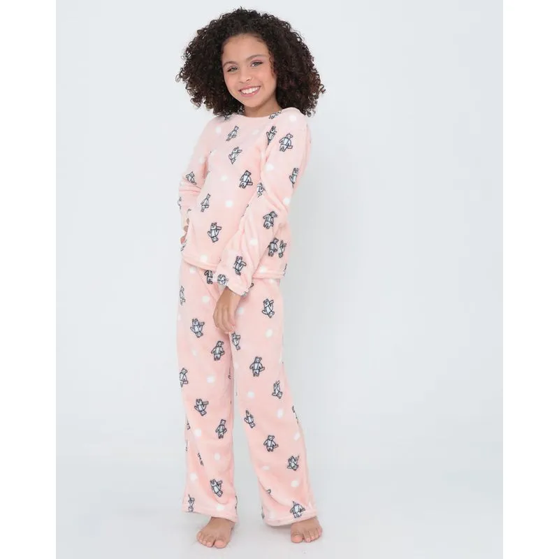Pijama Soft Infantil Longo Ursinhos Rosa Claro 8
