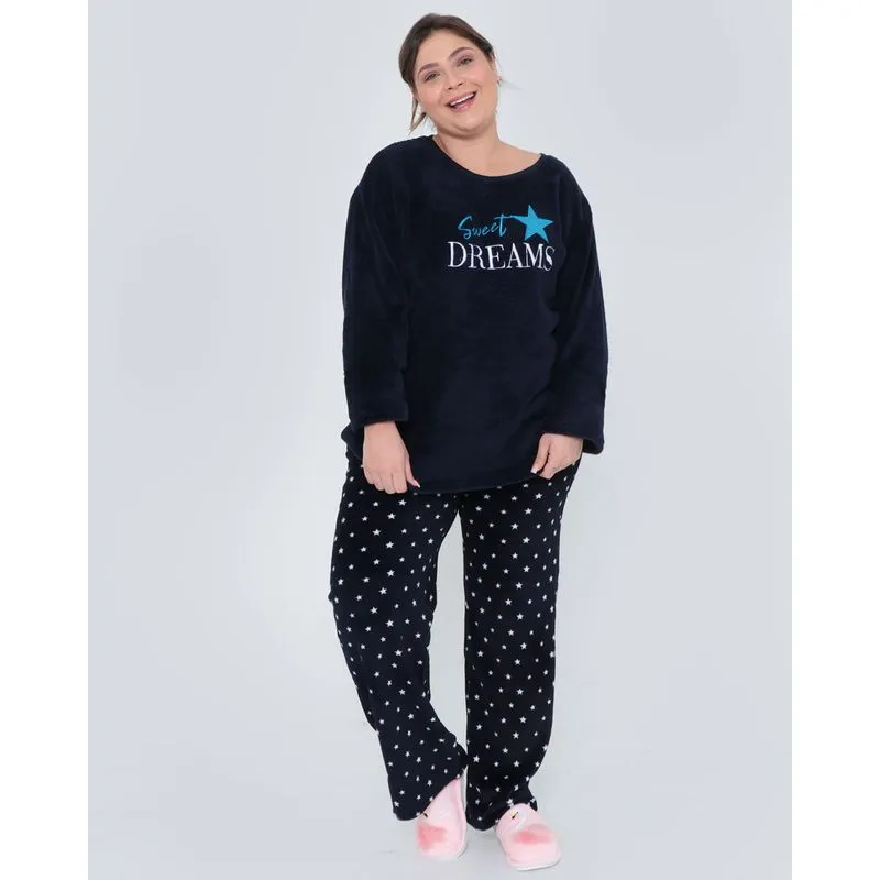 Pijama Plus Size Feminino Soft Estrela Azul Marinho G3
