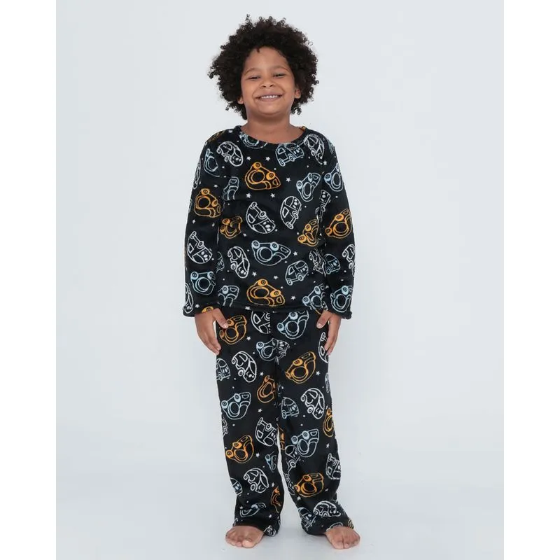Pijama Infantil Plush Estampa Carros Preto 8