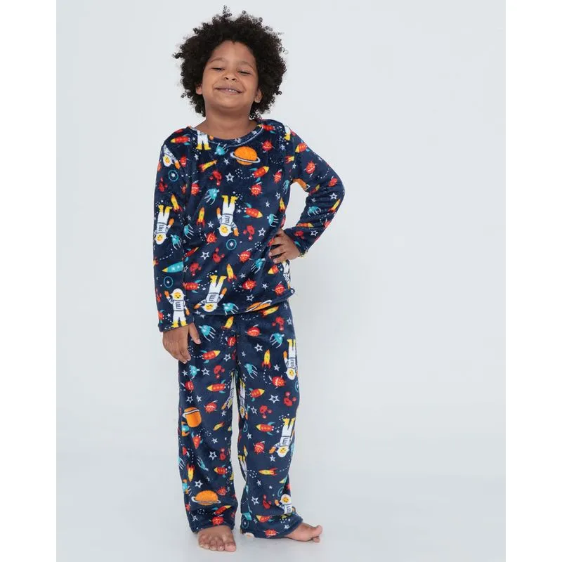Pijama Infantil Plush Estampa Astronautas Marinho 8