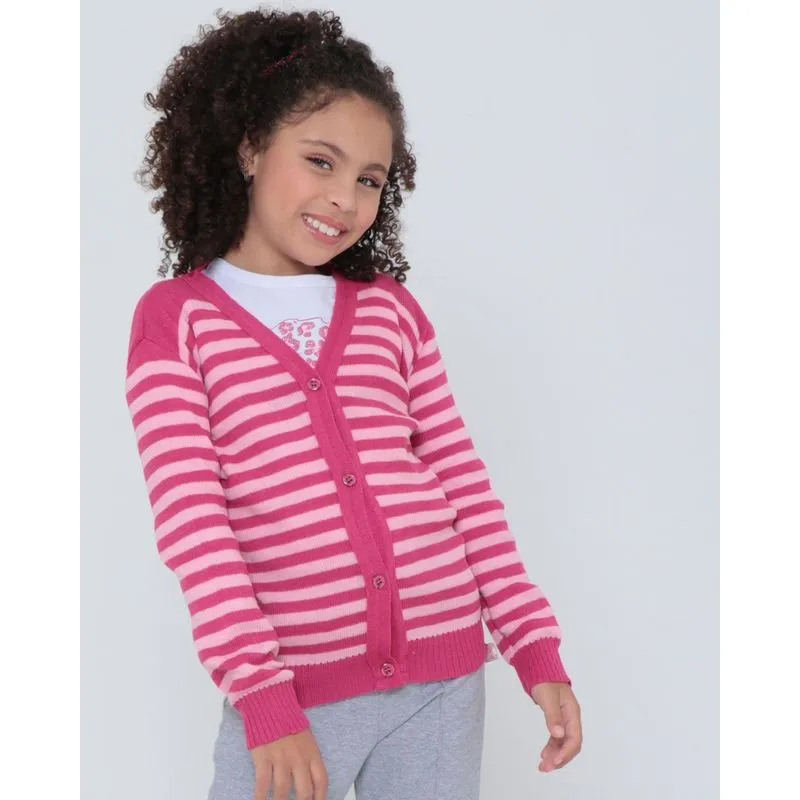 Cardigan Tricô Infantil Listrado Rosa 6