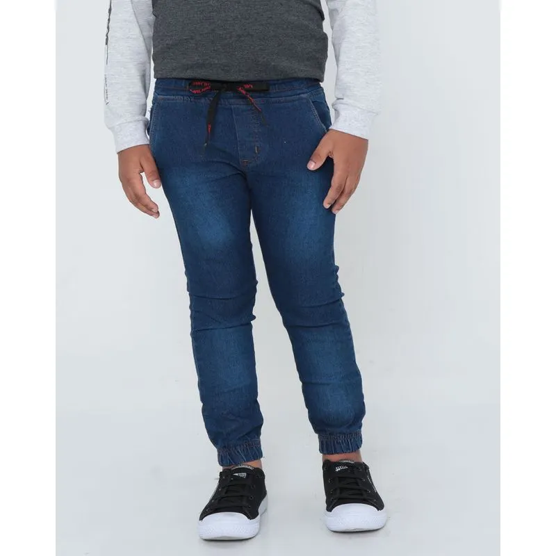 Calça Jeans Infantil Jogger Básica Azul Escuro 8