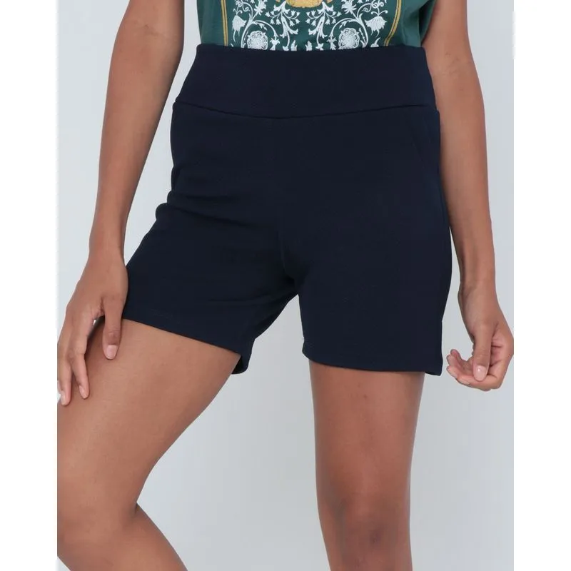 Short Liso Malha Cintura Alta Azul Marinho M