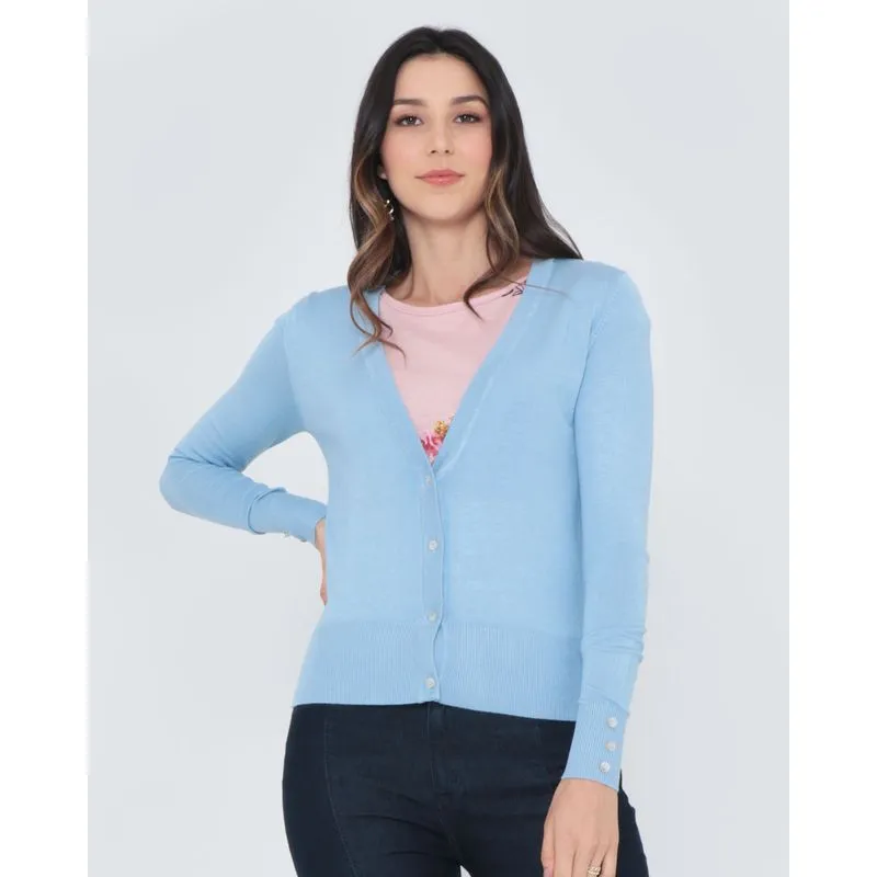 Cardigan Feminino Liso Azul Claro P
