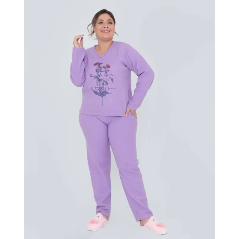 Pijama Plus Size Longo Soft Lilás G1