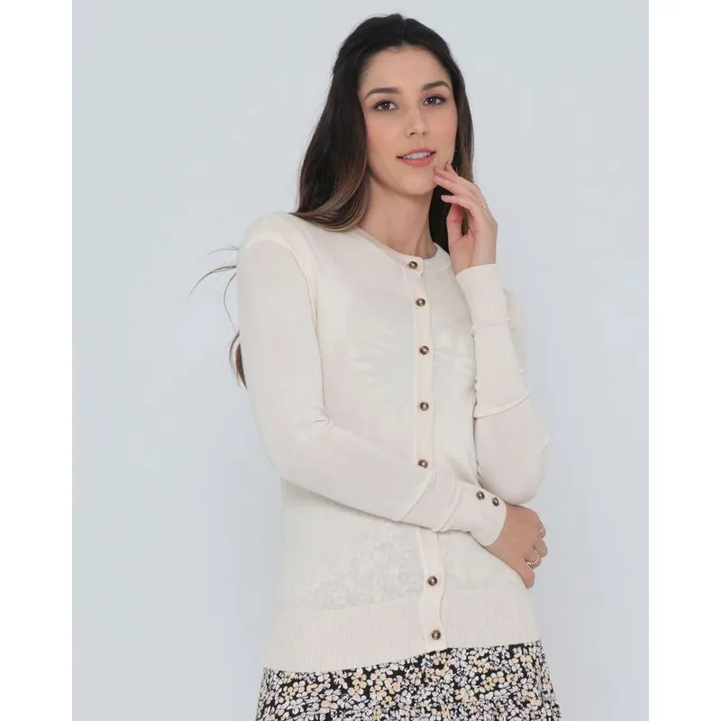 Cardigan Feminino Tricô Liso Off White GG