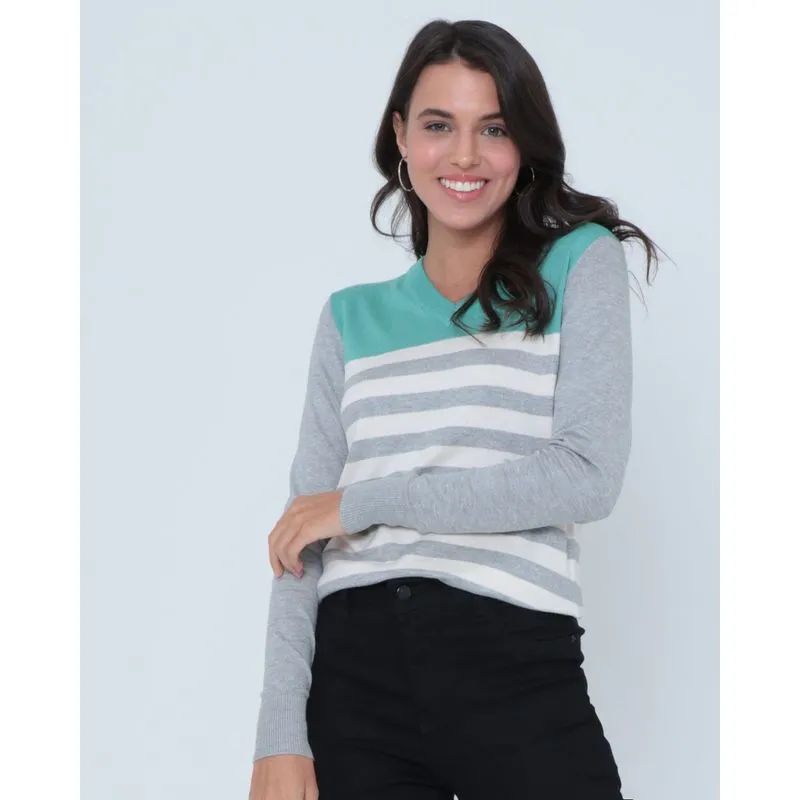 Suéter Feminino De Tricô Listrado Verde G