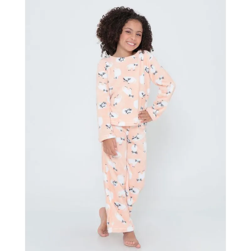 Pijama soft infantil longo Gatinho rosa claro 6