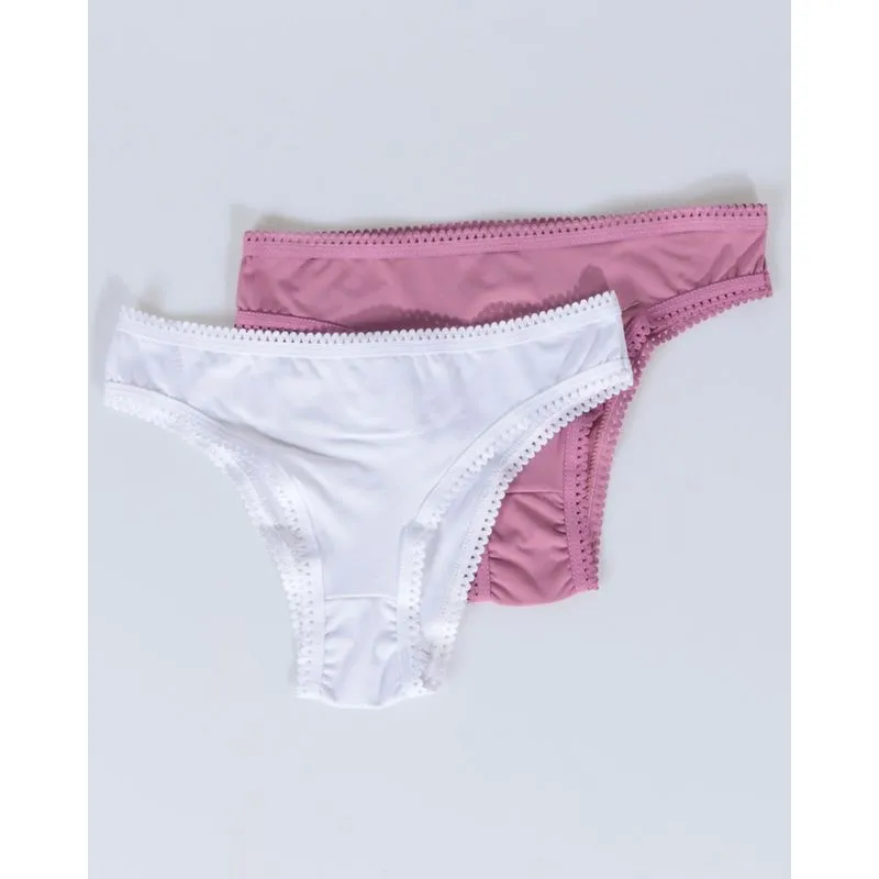 Kit 2 Calcinhas Biquíni Lisas Rosa Branca G