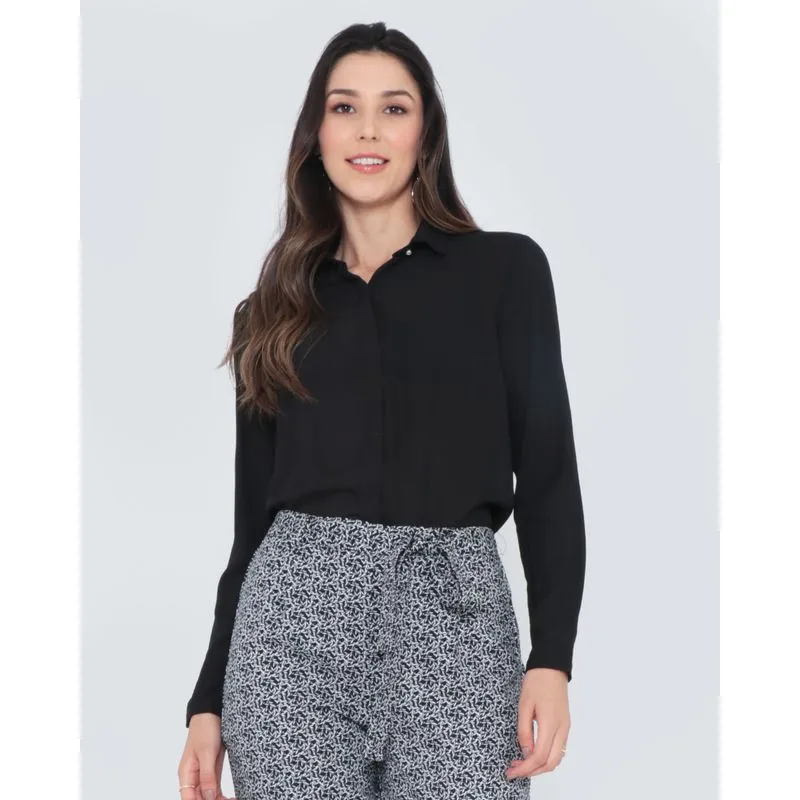 Camisa Feminina Crepe Lisa Preta M