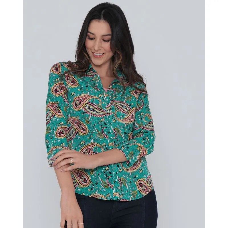 Camisa Feminina Crepe Paisley Verde M