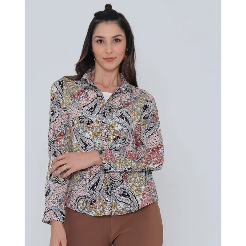 Camisa Feminina Crepe Estampa Paisley Off White P