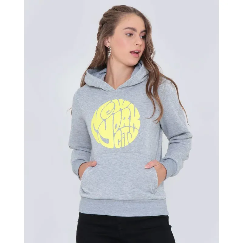 Blusão Moletom Feminino Estampa Neon Cinza Claro M