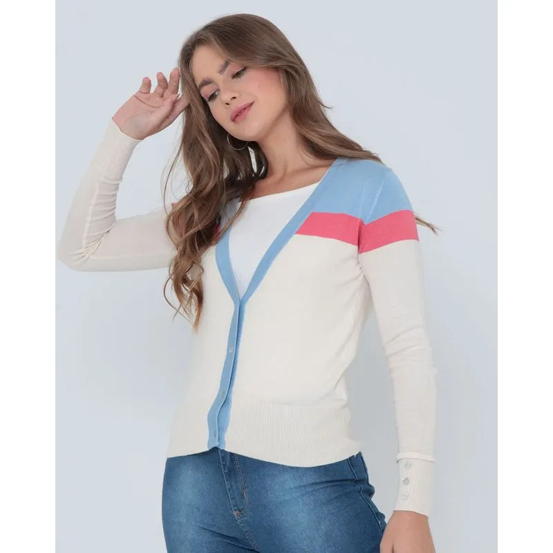 Cardigan Feminino Recorte Contrastante Off White GG