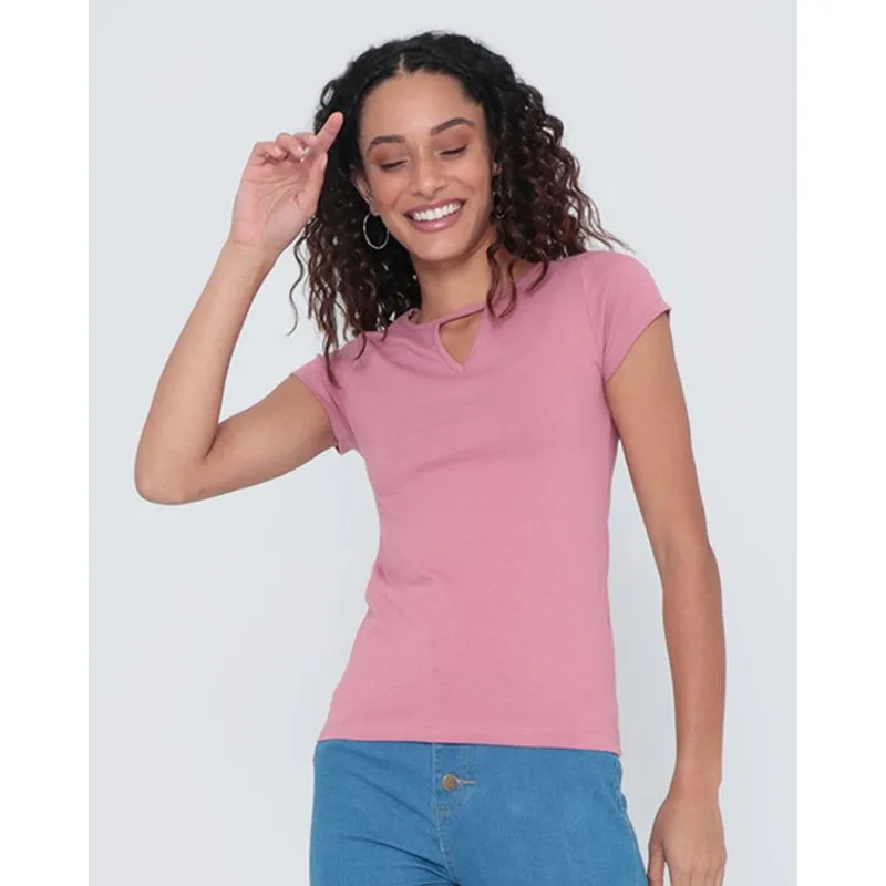 Blusa Básica Com Decote Choker Rosa M