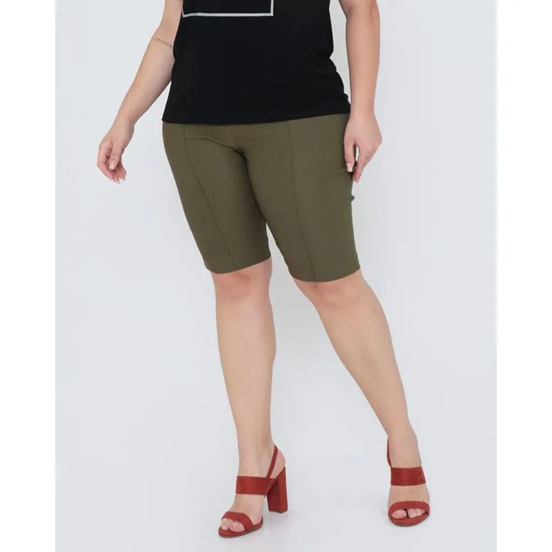 Bermuda Plus Size Feminina Bengaline Lisa Verde Militar G1