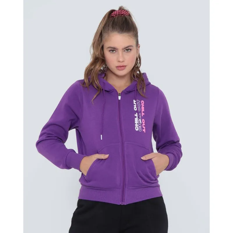 Casaco Moletom Feminino Estampa Frontal Roxo GG