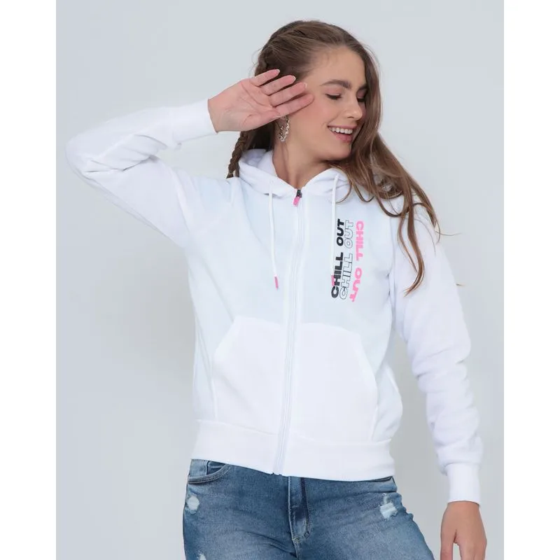Casaco Moletom Feminino Estampa Frontal Branco G