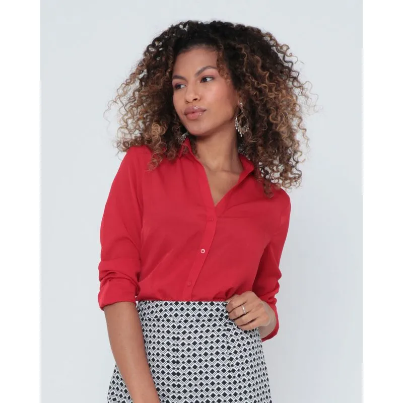Camisa Feminina Lisa Crepe Vermelha GG
