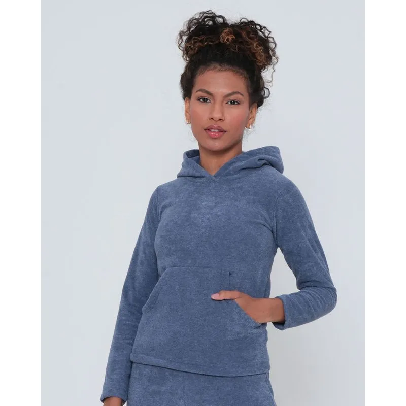 Blusa Fitness Com Capuz Bouclê Azul G