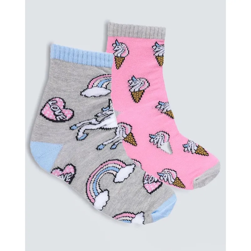 Kit 2 Pares de Meia Infantil Unicórnios Cinza Rosa 22 A 25