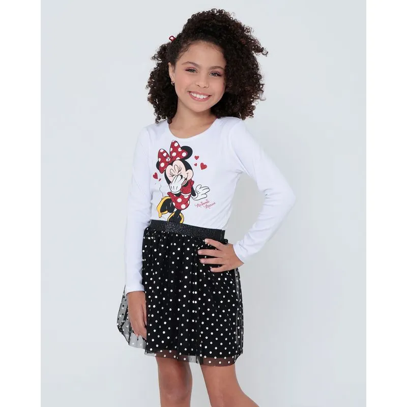 Vestido Infantil Tule Minnie Mouse Disney Branco 6
