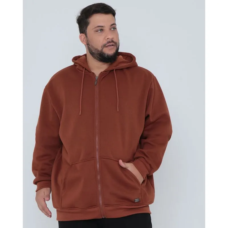 Casaco Moletom Plus Size Masculino Com Capuz Marrom G3
