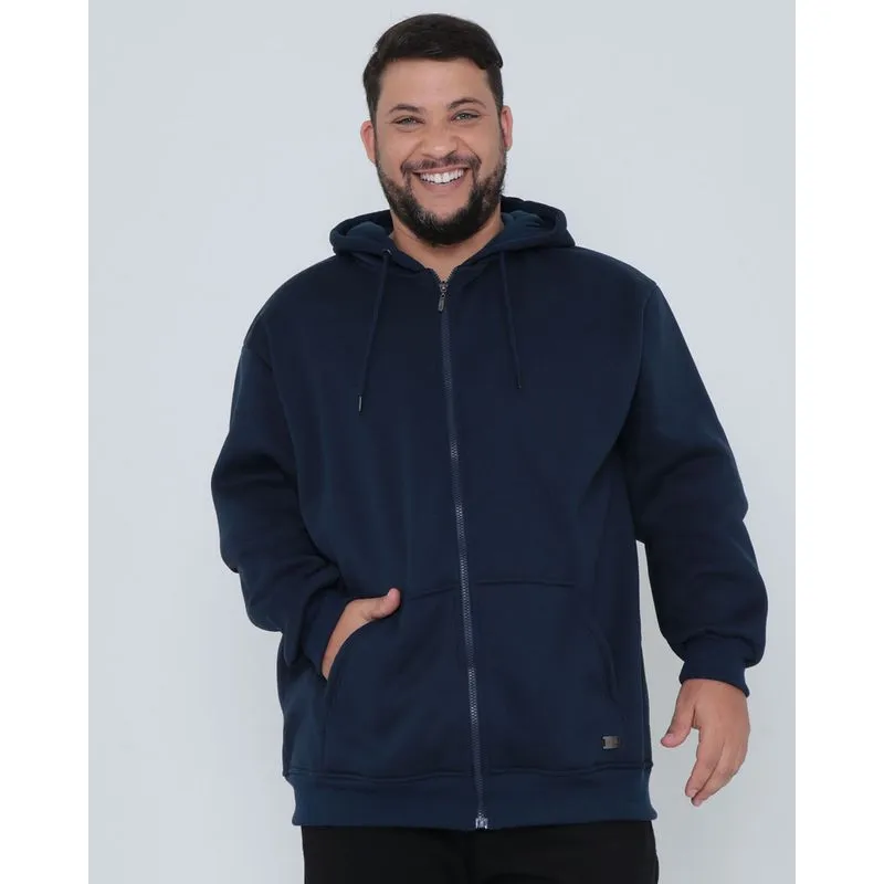 Casaco Moletom Plus Size Masculino Com Capuz Marinho G1