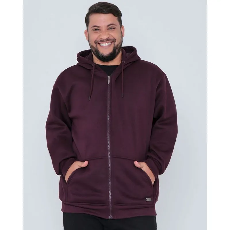 Casaco Moletom Plus Size Masculino Com Capuz Vinho G3