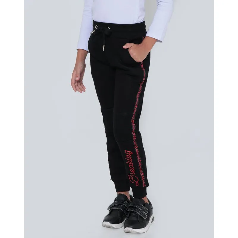 Calça Infantil De Moletom Paetês Preta 10