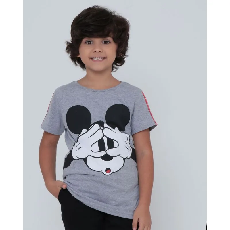 Camiseta Infantil Estampa Mickey Mouse Disney Cinza Claro 10